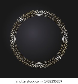 Decorative  round frame for design with a abstract gold floral ornament. Circle frame. E Vector.