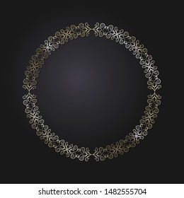 Decorative  round frame for design with a abstract gold floral ornament. Circle frame. Elegant element for printing of cards, invitations, books, for textiles, engraving, forging. Vector.
