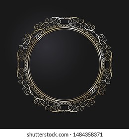 Marco redondo decorativo con un adorno floral de oro abstracto. Marco circular. Elegante elemento para imprimir tarjetas, invitaciones, libros, para textiles, grabado, forja. Vector.