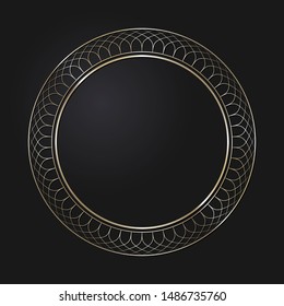Decorative  round frame for design with a abstract gold floral ornament. Circle frame. Elegant element for printing of cards, invitations, books, for textiles, engraving, forging. Vector.