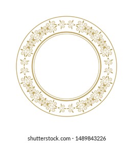 Decorative  round frame for design with a abstract floral ornament. Circle frame. Elegant element for printing of cards, invitations, books, for textiles, engraving, forging. Vector.