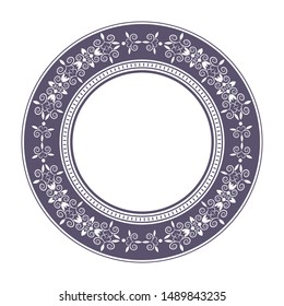 Decorative  round frame for design with a abstract floral ornament. Circle frame. Elegant element for printing of cards, invitations, books, for textiles, engraving, forging. Vector.