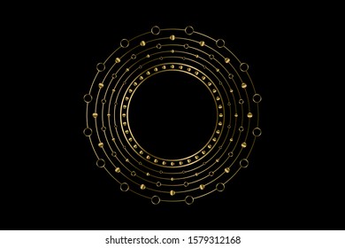 Decorative round frame for design with a abstract gold ornament. Circle frame. Elegant element for printing of cards, invitations, books,  logo, cover, textiles, engraving, forging, luxury decoration 