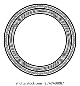 Decorative round frame for design with abstract patterned ornament. Circle frame. Elegant template for printing of cards, invitations, textiles, engraving, forging, ceramic, porcelain, embroidery. 