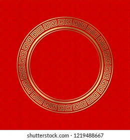 Decorative round frame for design with chinese ornament. Circle frame. Template for printing cards, invitations, books, for textiles, engraving, wooden furniture, forging. Vector.