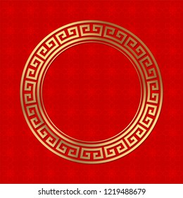 Decorative round frame for design with chinese ornament. Circle frame. Template for printing cards, invitations, books, for textiles, engraving, wooden furniture, forging. Vector.