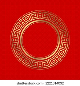 Decorative round frame for design with chinese ornament. Circle frame. Template for printing cards, invitations, books, for textiles, engraving, wooden furniture, forging. Vector.