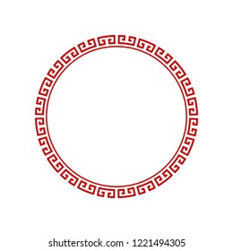 Decorative round frame for design with  chinese ornament. Circle frame. Template for printing cards, invitations, books, for textiles, engraving, wooden furniture, forging. Vector.