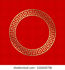 Decorative round frame for design with  chinese ornament. Circle frame. Template for printing cards, invitations, books, for textiles, engraving, wooden furniture, forging. Vector.