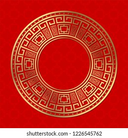 Decorative round frame for design with  chinese ornament. Circle frame. Template for printing cards, invitations, books, for textiles, engraving, wooden furniture, forging. Vector.