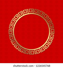 Decorative round frame for design with  chinese ornament. Circle frame. Template for printing cards, invitations, books, for textiles, engraving, wooden furniture, forging. Vector.