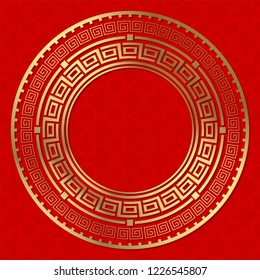 Decorative round frame for design with  chinese ornament. Circle frame. Template for printing cards, invitations, books, for textiles, engraving, wooden furniture, forging. Vector.