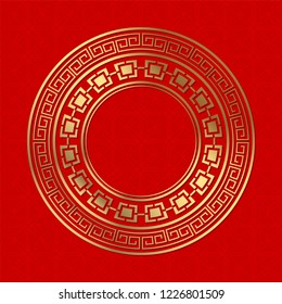 Decorative round frame for design with  chinese ornament. Circle frame. Template for printing cards, invitations, books, for textiles, engraving, wooden furniture, forging. Vector.