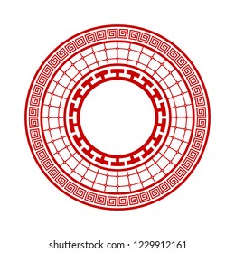 Decorative round frame for design with  chinese ornament. Circle frame. Template for printing cards, invitations, books, for textiles, engraving, wooden furniture, forging. Vector.
