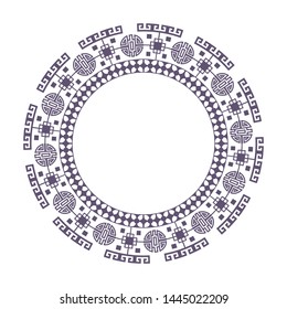 Decorative round frame design with   Chinese pattern. Circle frame. Template for printing cards, invitations, books, textiles, engraving, wooden furniture, forging. Vector.