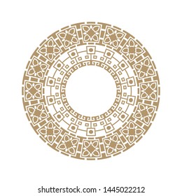 Decorative round frame design with   Chinese pattern. Circle frame. Template for printing cards, invitations, books, textiles, engraving, wooden furniture, forging. Vector.