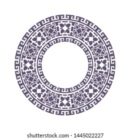 Decorative round frame design with   Chinese pattern. Circle frame. Template for printing cards, invitations, books, textiles, engraving, wooden furniture, forging. Vector.