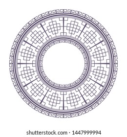 Decorative round frame design with   Chinese pattern. Circle frame. Template for printing cards, invitations, books, textiles, engraving, wooden furniture, forging. Vector.