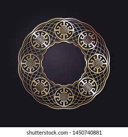 Decorative round frame design with   Chinese pattern. Circle frame. Template for printing cards, invitations, books, textiles, engraving, wooden furniture, forging. Vector.