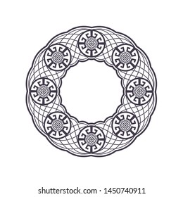 Decorative round frame design with   Chinese pattern. Circle frame. Template for printing cards, invitations, books, textiles, engraving, wooden furniture, forging. Vector.