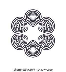 Decorative round frame design with   Chinese pattern. Circle frame. Template for printing cards, invitations, books, textiles, engraving, wooden furniture, forging. Vector.