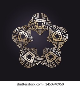 Decorative round frame design with   Chinese pattern. Circle frame. Template for printing cards, invitations, books, textiles, engraving, wooden furniture, forging. Vector.