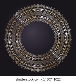 Decorative round frame design with   Chinese pattern. Circle frame. Template for printing cards, invitations, books, textiles, engraving, wooden furniture, forging. Vector.