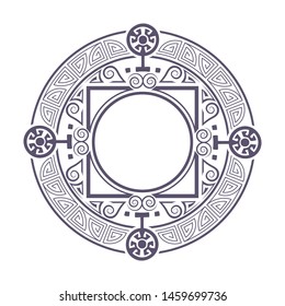 Decorative round frame design with   Chinese pattern. Circle frame. Template for printing cards, invitations, books, textiles, engraving, wooden furniture, forging. Vector.