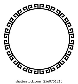 Decorative round frame for design with Chinese ornament and meander. Circle frame. Greek frame. Template for cards, invitations, books, for textiles, engraving, wooden furniture, porcelain, forging