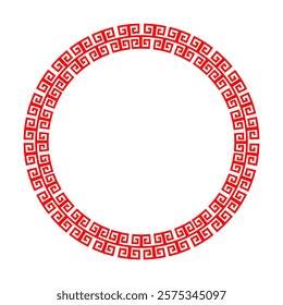 Decorative round frame for design with chinese ornament, meander. Circle frame. Round frame. For card, invitation, textile, engraving, wooden carving, embroidery, porcelain, laser cutting