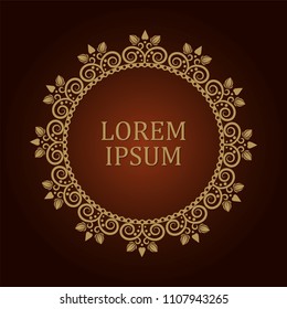 Decorative round frame for design with floral ornament. Elegant element in vintage style. Template for printing postcards or invitations, for textiles, engraving, wooden furniture, forging. Vector.