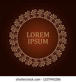Decorative round frame for design with floral ornament. Elegant element in vintage style. Template for printing postcards or invitations, for textiles, engraving, wooden furniture, forging. Vector.