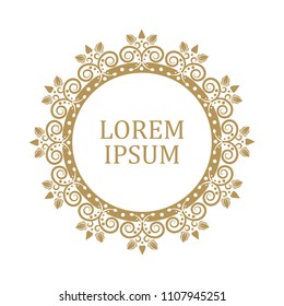 Decorative round frame for design with floral ornament. Elegant element in vintage style. Template for printing postcards or invitations, for textiles, engraving, wooden furniture, forging. Vector.