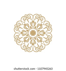 Decorative round frame for design with floral ornament. Elegant element in vintage style. Template for printing postcards or invitations, for textiles, engraving, wooden furniture, forging. Vector.