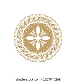 Decorative round frame for design with floral ornament. Elegant element in vintage style. Template for printing postcards or invitations, for textiles, engraving, wooden furniture, forging. Vector.