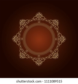 Decorative round frame for design with floral ornament. Elegant element in vintage style. Template for printing postcards or invitations, for textiles, engraving, wooden furniture, forging. Vector.