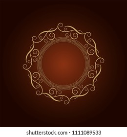 Decorative round frame for design with floral ornament. Elegant element in vintage style. Template for printing postcards or invitations, for textiles, engraving, wooden furniture, forging. Vector.