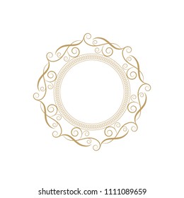 Decorative round frame for design with floral ornament. Elegant element in vintage style. Template for printing postcards or invitations, for textiles, engraving, wooden furniture, forging. Vector.