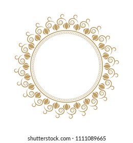 Decorative round frame for design with floral ornament. Elegant element in vintage style. Template for printing postcards or invitations, for textiles, engraving, wooden furniture, forging. Vector.