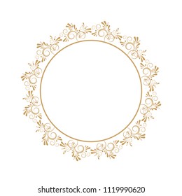 
Decorative round frame for design with floral ornament. Circle frame. A template for printing postcards, invitations, books, for textiles, engraving, wooden furniture, forging. Vector.
