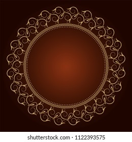 Decorative round frame for design with floral ornament. A template for printing postcards, invitations, books, for textiles, engraving, wooden furniture, forging. Vector.