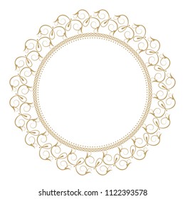 Decorative round frame for design with floral ornament. A template for printing postcards, invitations, books, for textiles, engraving, wooden furniture, forging. Vector.