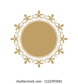Decorative round frame for design with floral ornament. A template for printing postcards, invitations, books, for textiles, engraving, wooden furniture, forging. Vector.