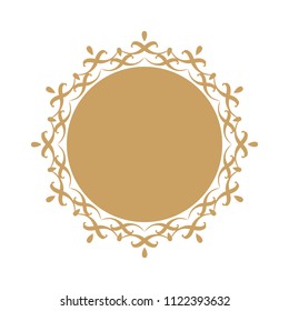 Decorative round frame for design with floral ornament. A template for printing postcards, invitations, books, for textiles, engraving, wooden furniture, forging. Vector.