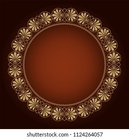 Decorative round frame for design with floral ornament. A template for printing postcards, invitations, books, for textiles, engraving, wooden furniture, forging. Vector.
