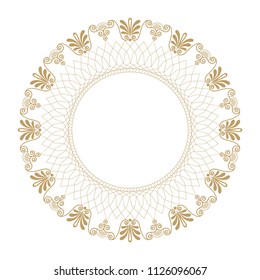 Decorative round frame for design with floral ornament. A template for printing postcards, invitations, books, for textiles, engraving, wooden furniture, forging. Vector.