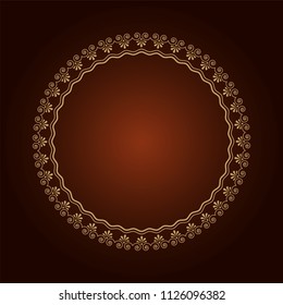 Decorative round frame for design with floral ornament. A template for printing postcards, invitations, books, for textiles, engraving, wooden furniture, forging. Vector.