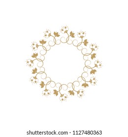 Decorative round frame for design with floral ornament. A template for printing postcards, invitations, books, for textiles, engraving, wooden furniture, forging. Vector.