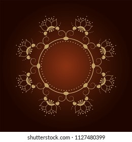Decorative round frame for design with floral ornament. A template for printing postcards, invitations, books, for textiles, engraving, wooden furniture, forging. Vector.