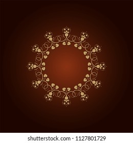 Decorative round frame for design with floral ornament. A template for printing postcards, invitations, books, for textiles, engraving, wooden furniture, forging. Vector.
